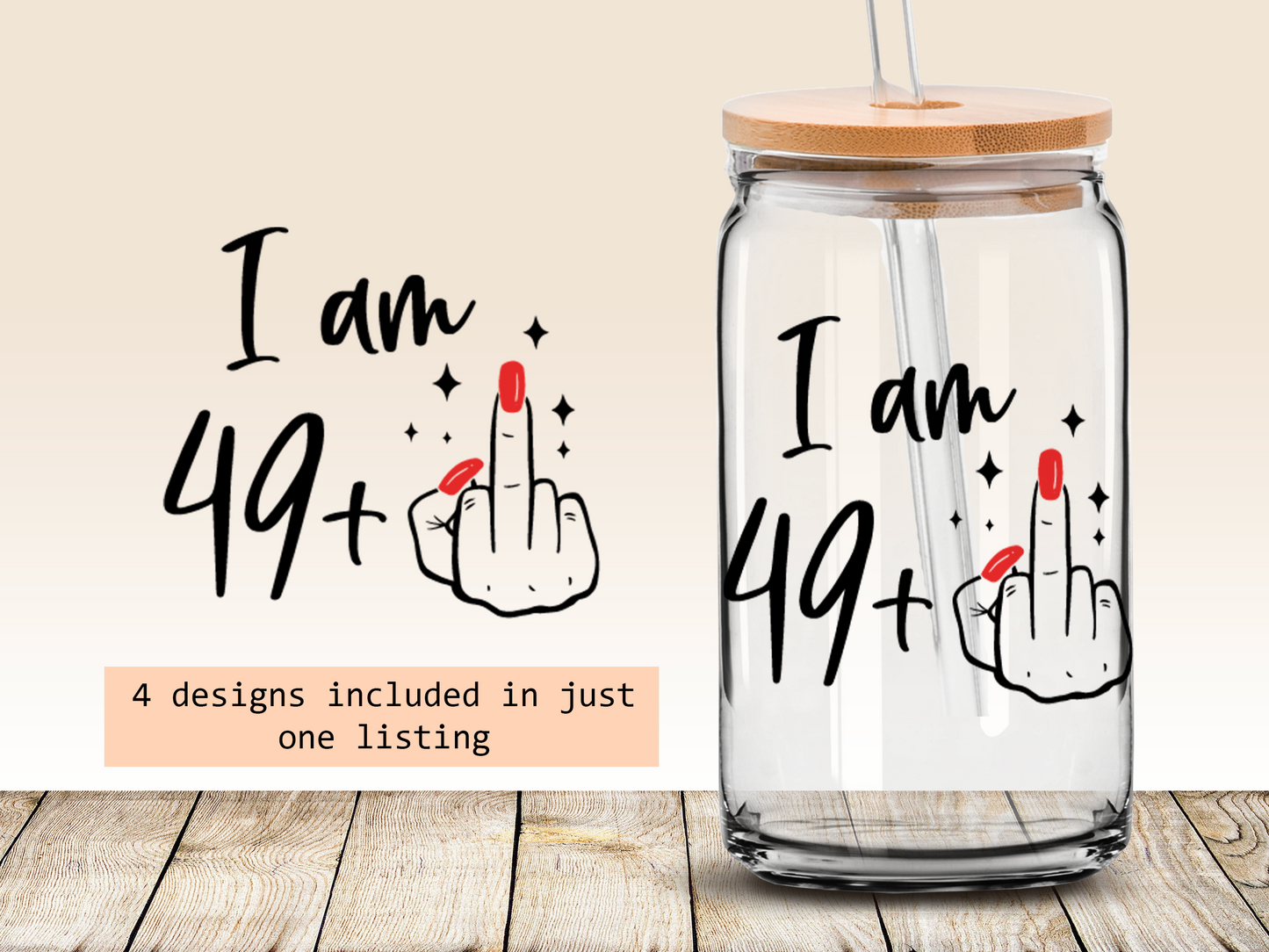 Funny 50th birthday 16oz Libbey glass can wrap, bundle for men women, SVG cutting file for Cricut, PNG sublimation, Single and Layered SVG