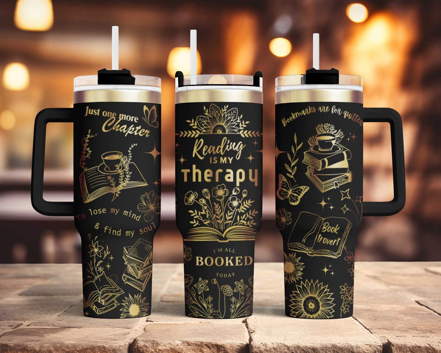Reading is my therapy, book lover, Engraved Full Wrap Seamless 40oz Tumbler SVG Laser Rotary and PNG sublimation