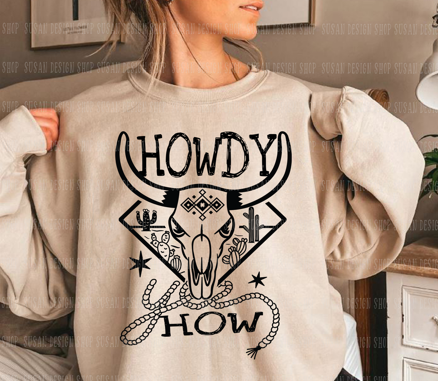Howdy Yee How western country Cow Skull SVG Png, Cowboy Phrase and Saying Retro, Cowhide Png SVG file Cricut, PNG print sublimation, Tshirt