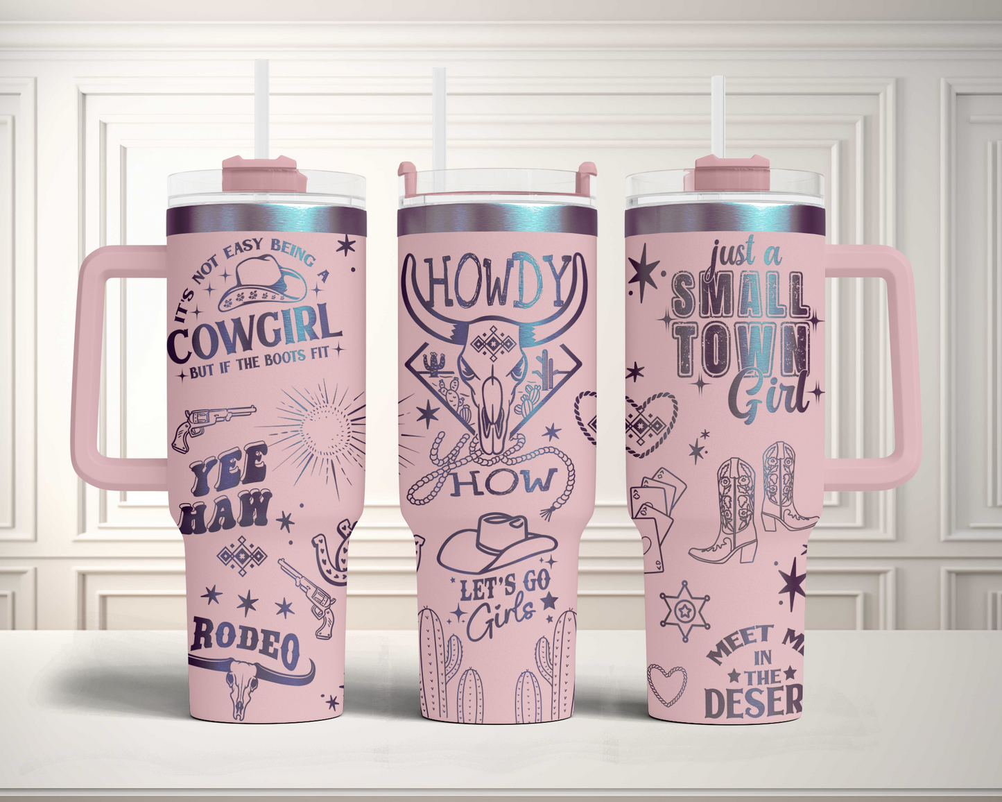 Howdy Western Cowgirl Engraved Full Wrap Seamless 40oz Tumbler SVG Laser Rotary and PNG sublimation