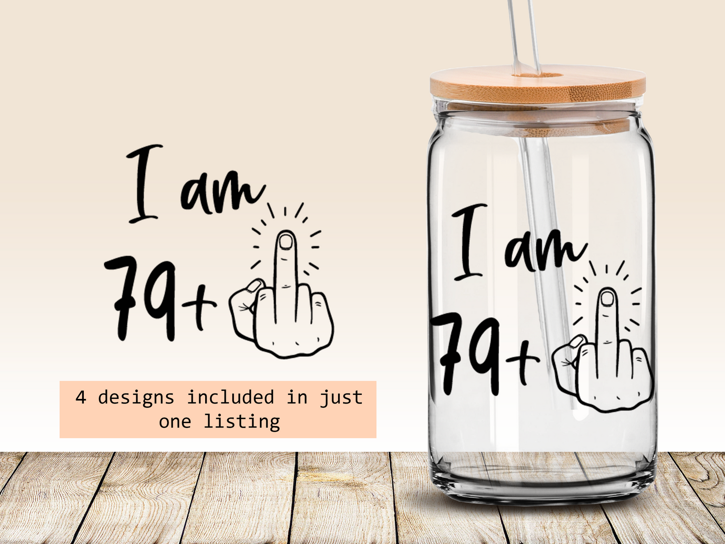 Funny 80th birthday 16oz Libbey glass can wrap, bundle for men women, SVG cutting file for Cricut, PNG sublimation, Single and Layered SVG