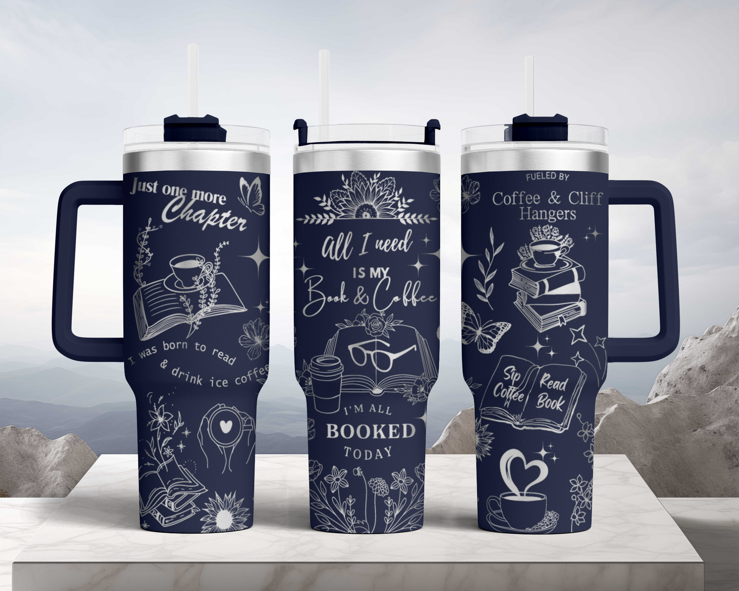 All I need is my book and coffee, book lover, Engraved Full Wrap Seamless 40oz Tumbler SVG Laser Rotary and PNG sublimation