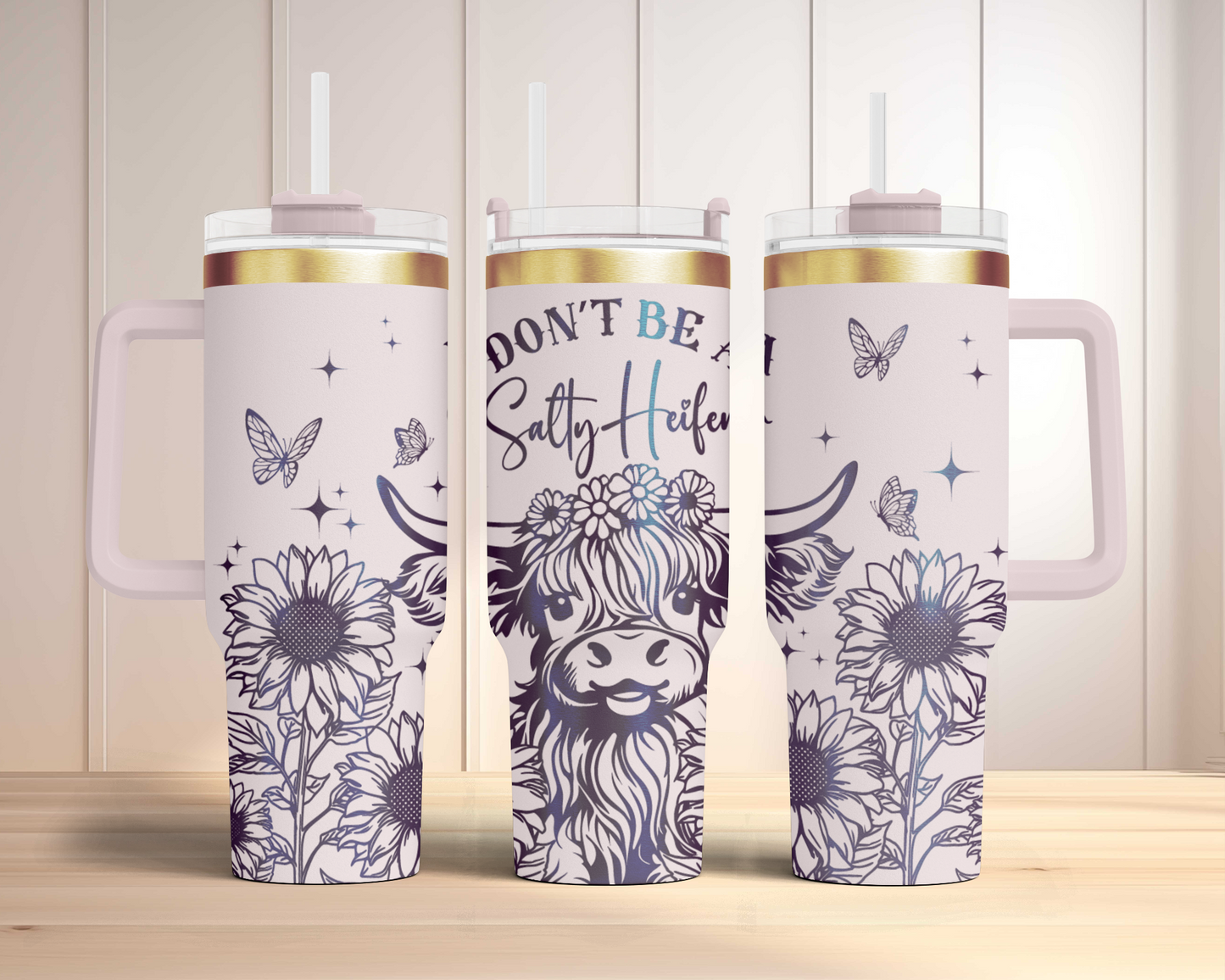 Don't be a Salty Haifer, Baby cute Highland Cow Engraved Full Wrap Seamless 40oz Tumbler SVG Laser Rotary and PNG sublimation