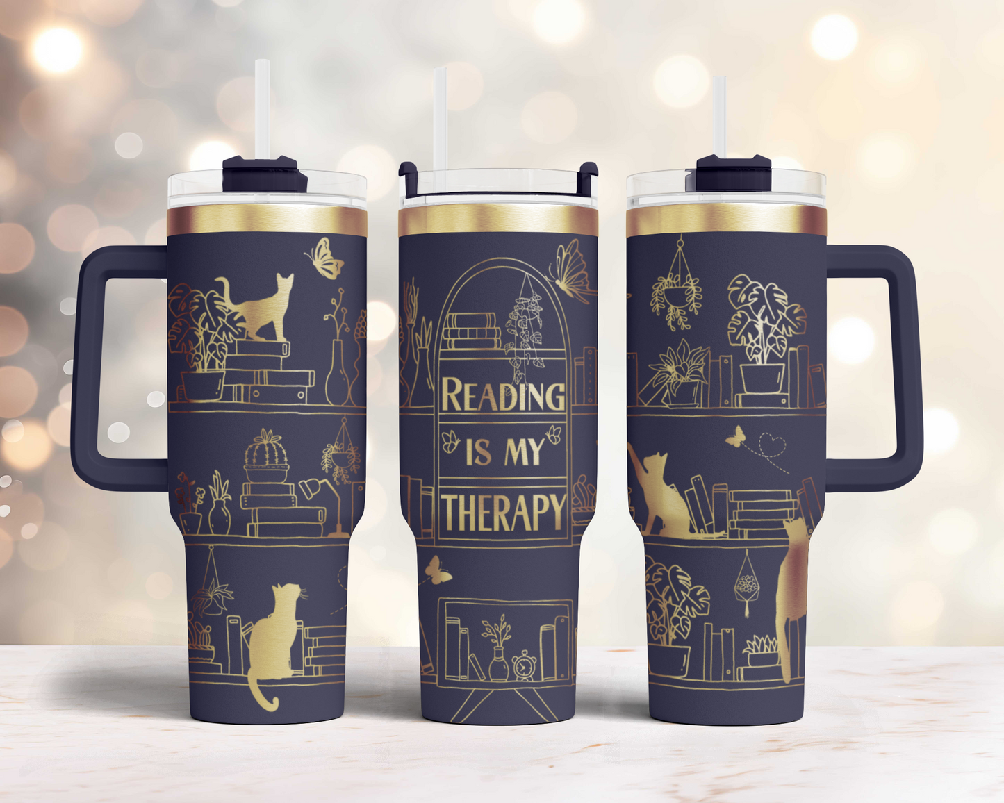 Reading is my therapy, Book lover Engraved Full Wrap Seamless 40oz Tumbler SVG Laser Rotary and PNG sublimation