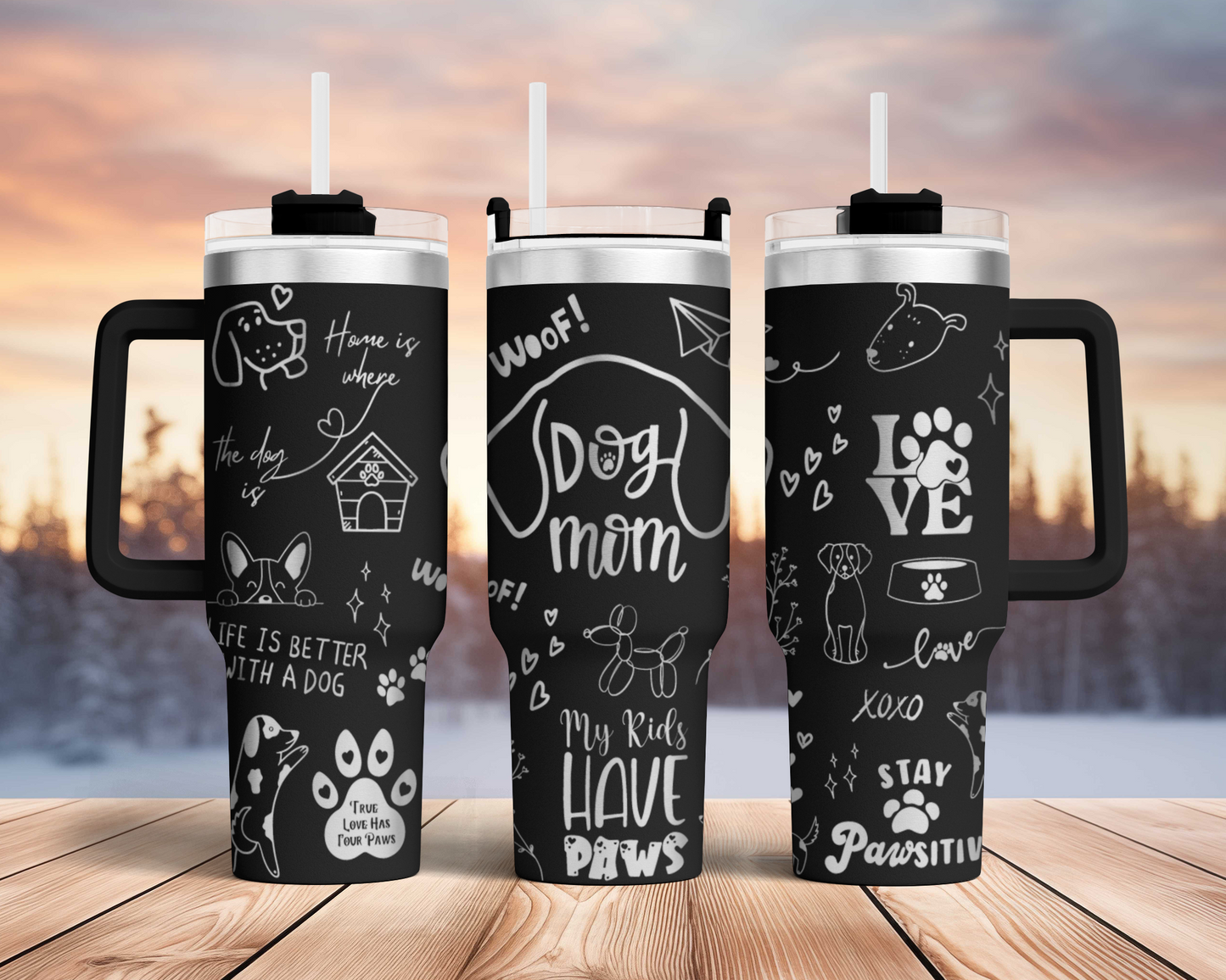 Dog mom mama, dog lover Engraved Full Wrap Seamless Design 40oz Tumbler, Digital Download, SVG Laser Rotary and PNG sublimation