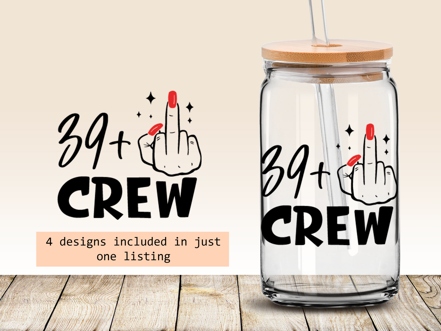 40th birthday Crew af 16oz Libbey glass can wrap, bundle for men women, SVG cutting file for Cricut, PNG sublimation, Layered SVG