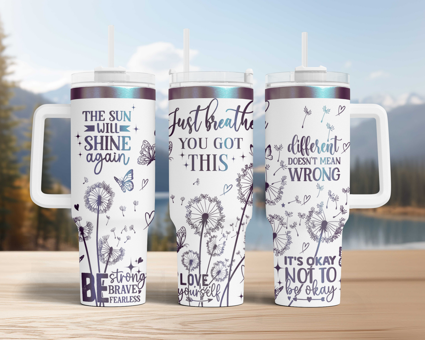 Just Breathe dandelion affirmation 40oz Tumbler Laser Engraved Full Wrap Seamless Design, SVG Laser PNG sublimation