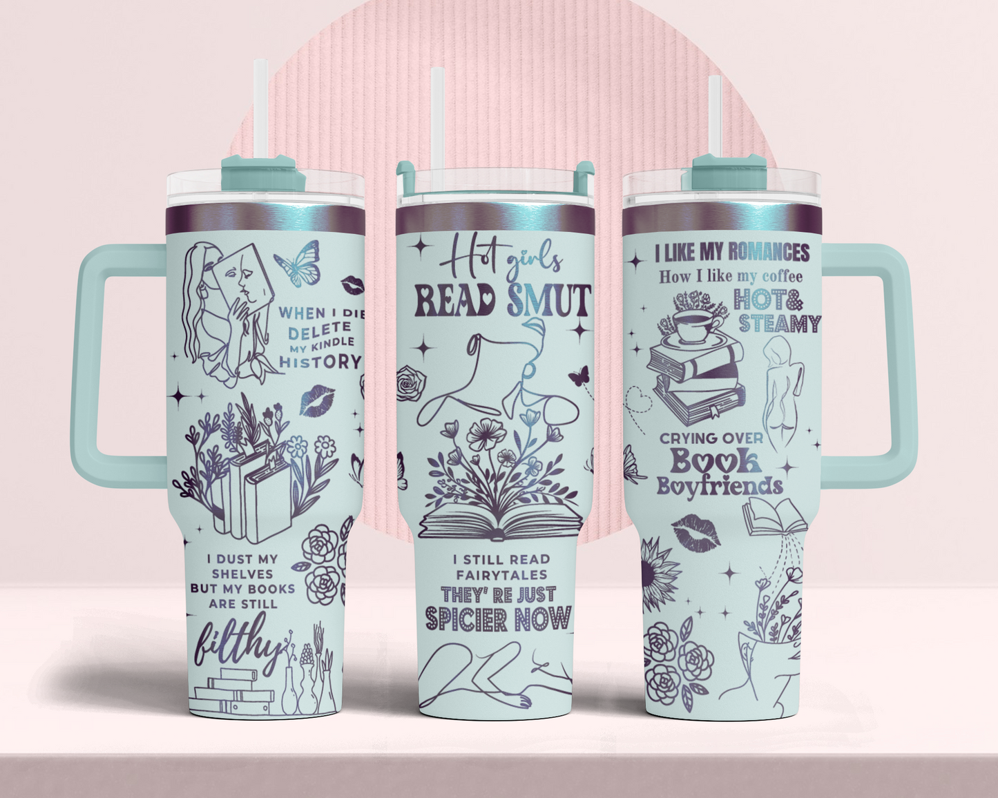 Hot girl reading smut, funny book lover, Engraved Full Wrap Seamless 40oz Tumbler SVG Laser Rotary and PNG sublimation