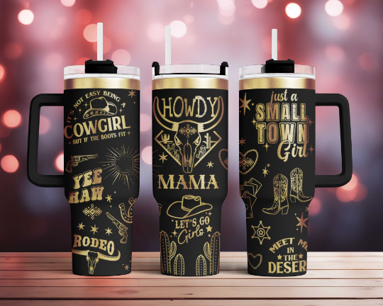 Howdy Mama Western Engraved Full Wrap Seamless 40oz Tumbler SVG Laser Rotary and PNG sublimation (Copy)