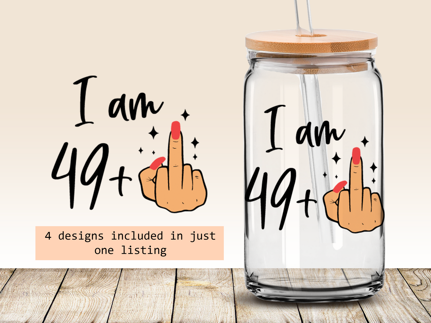 Funny 50th birthday 16oz Libbey glass can wrap, bundle for men women, SVG cutting file for Cricut, PNG sublimation, Single and Layered SVG