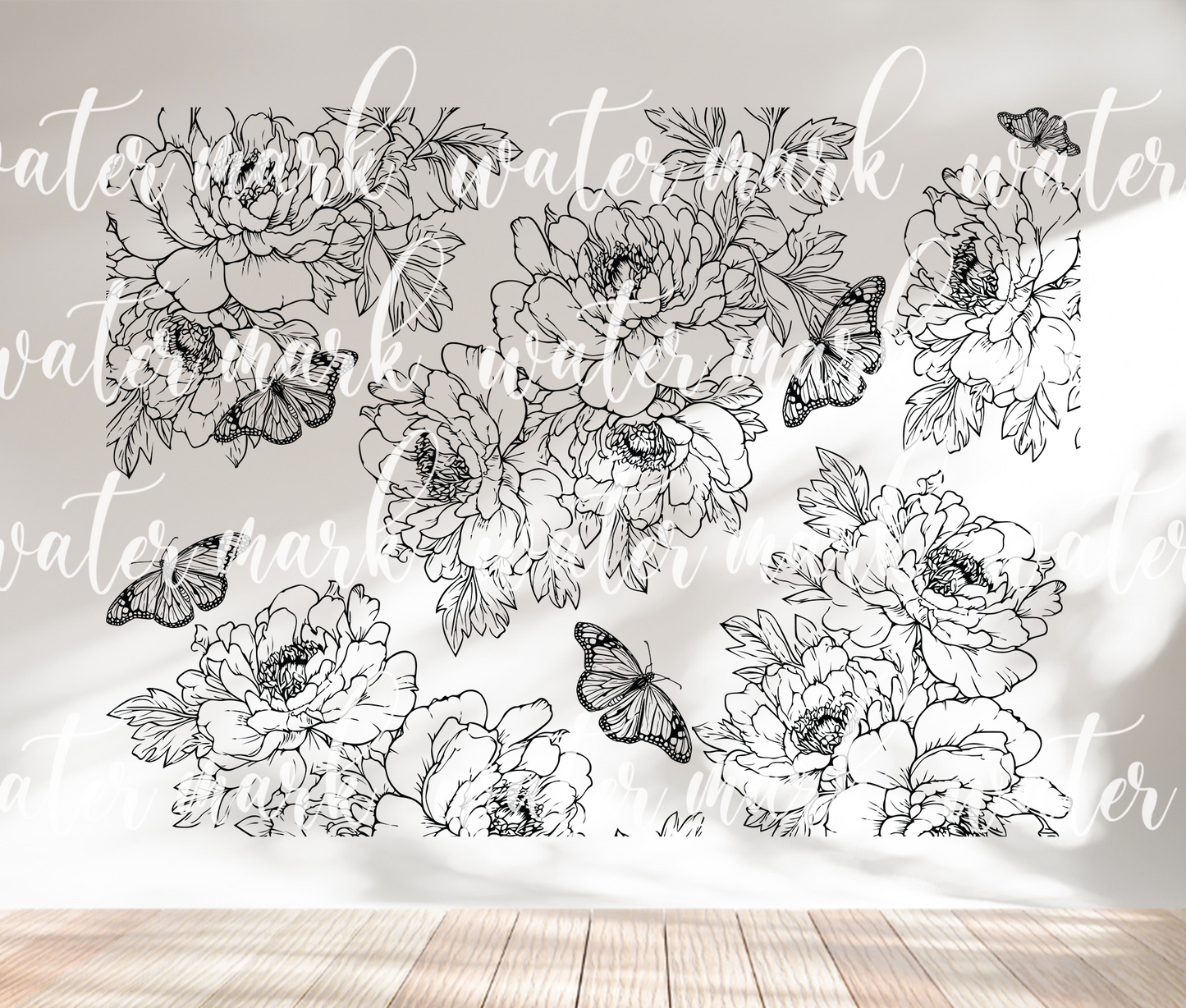Peony flower and butterflies 40oz Tumbler SVG Laser Engraved Full Wrap Seamless