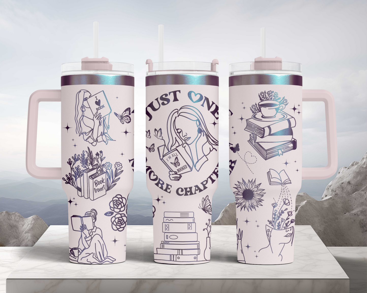 Just one more chapter, bookish, Engraved Full Wrap Seamless 40oz Tumbler SVG Laser Rotary and PNG sublimation