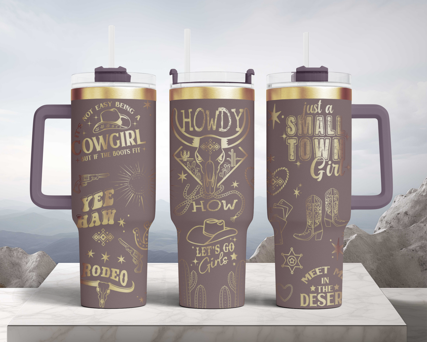 Howdy Western Cowgirl Engraved Full Wrap Seamless 40oz Tumbler SVG Laser Rotary and PNG sublimation