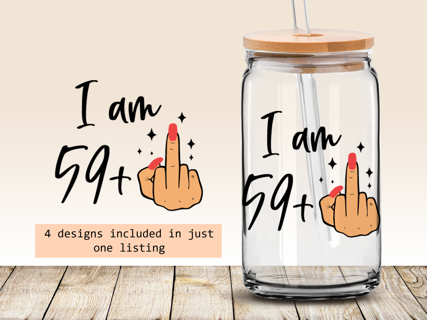 Funny 60th birthday 16oz Libbey glass can wrap, bundle for men women, SVG cutting file for Cricut, PNG sublimation, Single and Layered SVG