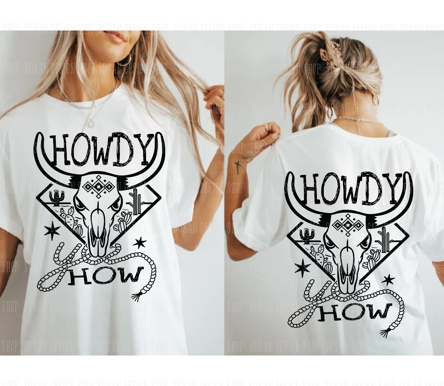 Howdy Yee How western country Cow Skull SVG Png, Cowboy Phrase and Saying Retro, Cowhide Png SVG file Cricut, PNG print sublimation, Tshirt