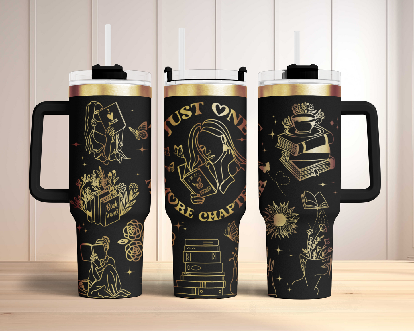 Just one more chapter, bookish, Engraved Full Wrap Seamless 40oz Tumbler SVG Laser Rotary and PNG sublimation