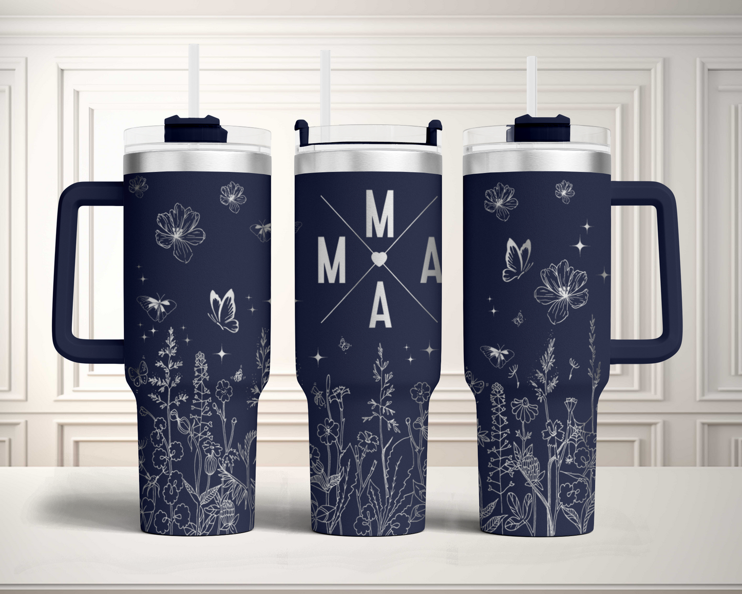 Wildflower Mama 40oz Tumbler SVG Laser Engraved Full Wrap Seamless, Rotary and PNG sublimation