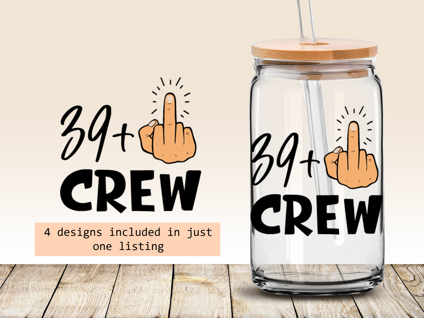 40th birthday Crew af 16oz Libbey glass can wrap, bundle for men women, SVG cutting file for Cricut, PNG sublimation, Layered SVG