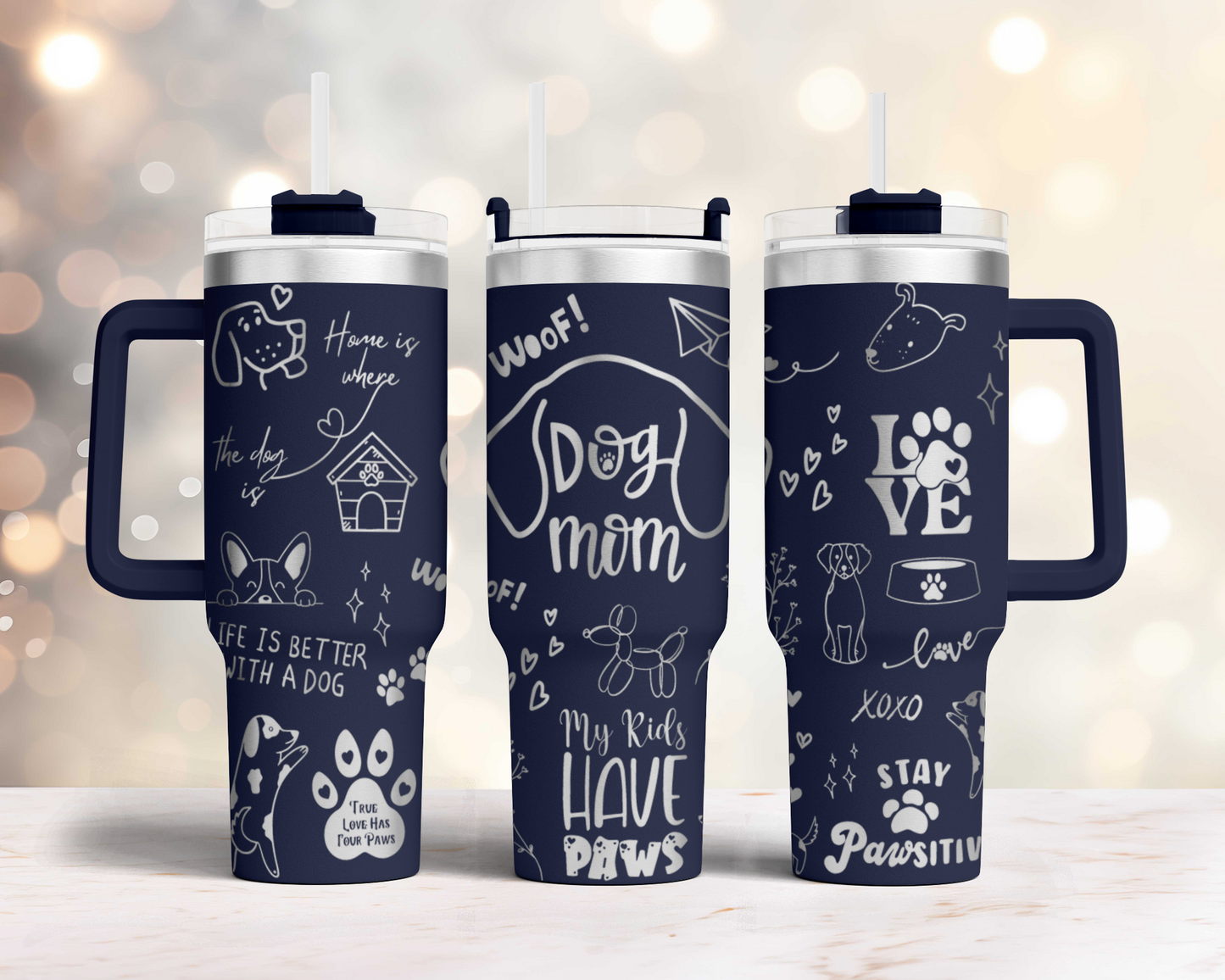 Dog mom mama, dog lover Engraved Full Wrap Seamless Design 40oz Tumbler, Digital Download, SVG Laser Rotary and PNG sublimation