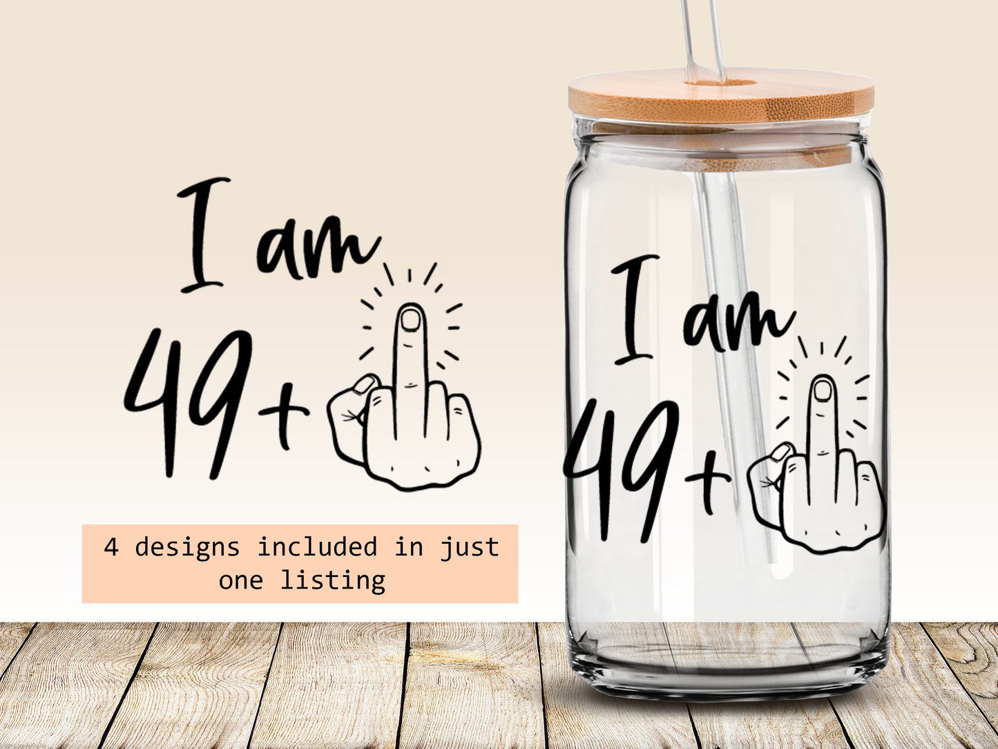 Funny 50th birthday 16oz Libbey glass can wrap, bundle for men women, SVG cutting file for Cricut, PNG sublimation, Single and Layered SVG