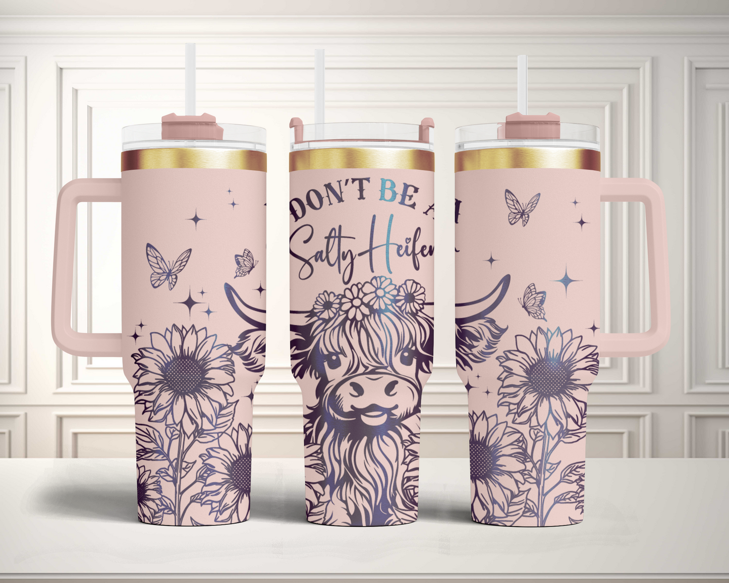 Don't be a Salty Haifer, Baby cute Highland Cow Engraved Full Wrap Seamless 40oz Tumbler SVG Laser Rotary and PNG sublimation