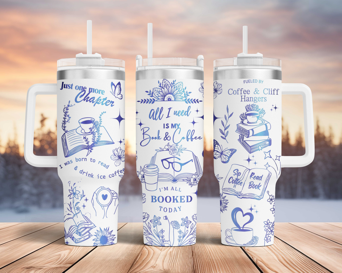 All I need is my book and coffee, book lover, Engraved Full Wrap Seamless 40oz Tumbler SVG Laser Rotary and PNG sublimation