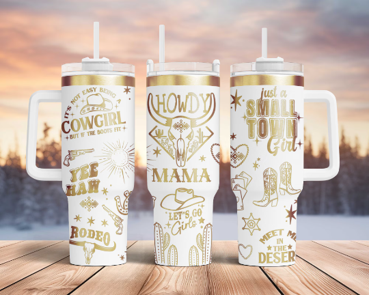 Howdy Mama Western Engraved Full Wrap Seamless 40oz Tumbler SVG Laser Rotary and PNG sublimation (Copy)