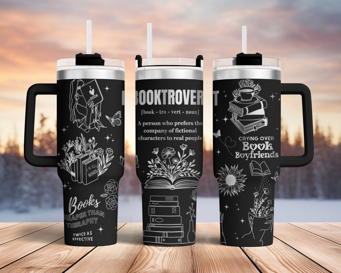Booktrovert, funny book lover, Engraved Full Wrap Seamless 40oz Tumbler SVG Laser Rotary and PNG sublimation
