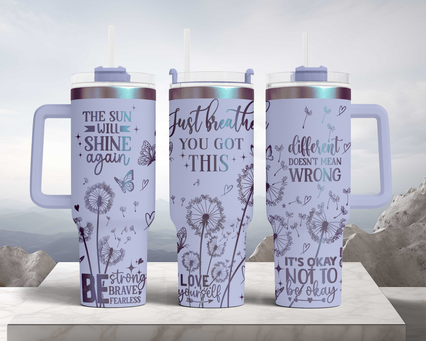 Just Breathe dandelion affirmation 40oz Tumbler Laser Engraved Full Wrap Seamless Design, SVG Laser PNG sublimation