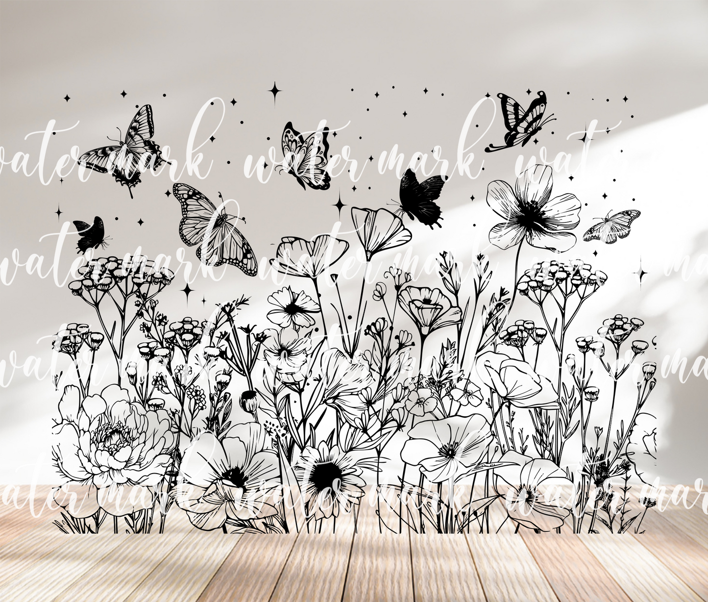 Wild floral flower and butterflies 40oz Tumbler SVG Laser Engraved Full Wrap Seamless