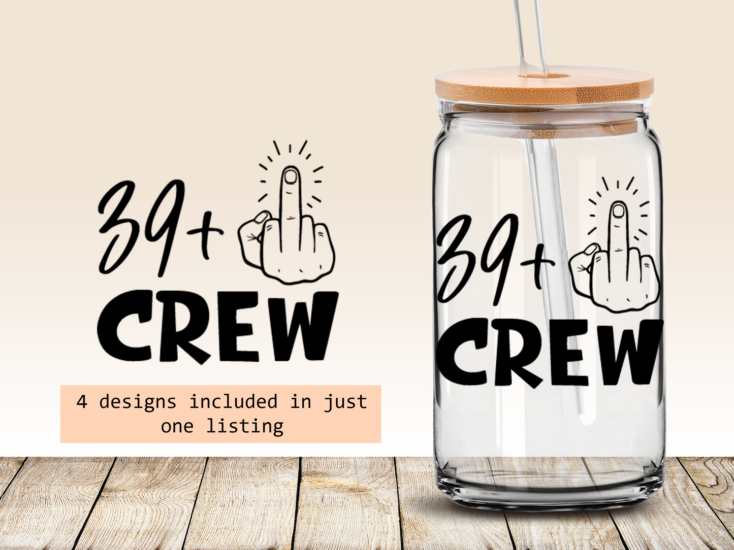 40th birthday Crew af 16oz Libbey glass can wrap, bundle for men women, SVG cutting file for Cricut, PNG sublimation, Layered SVG