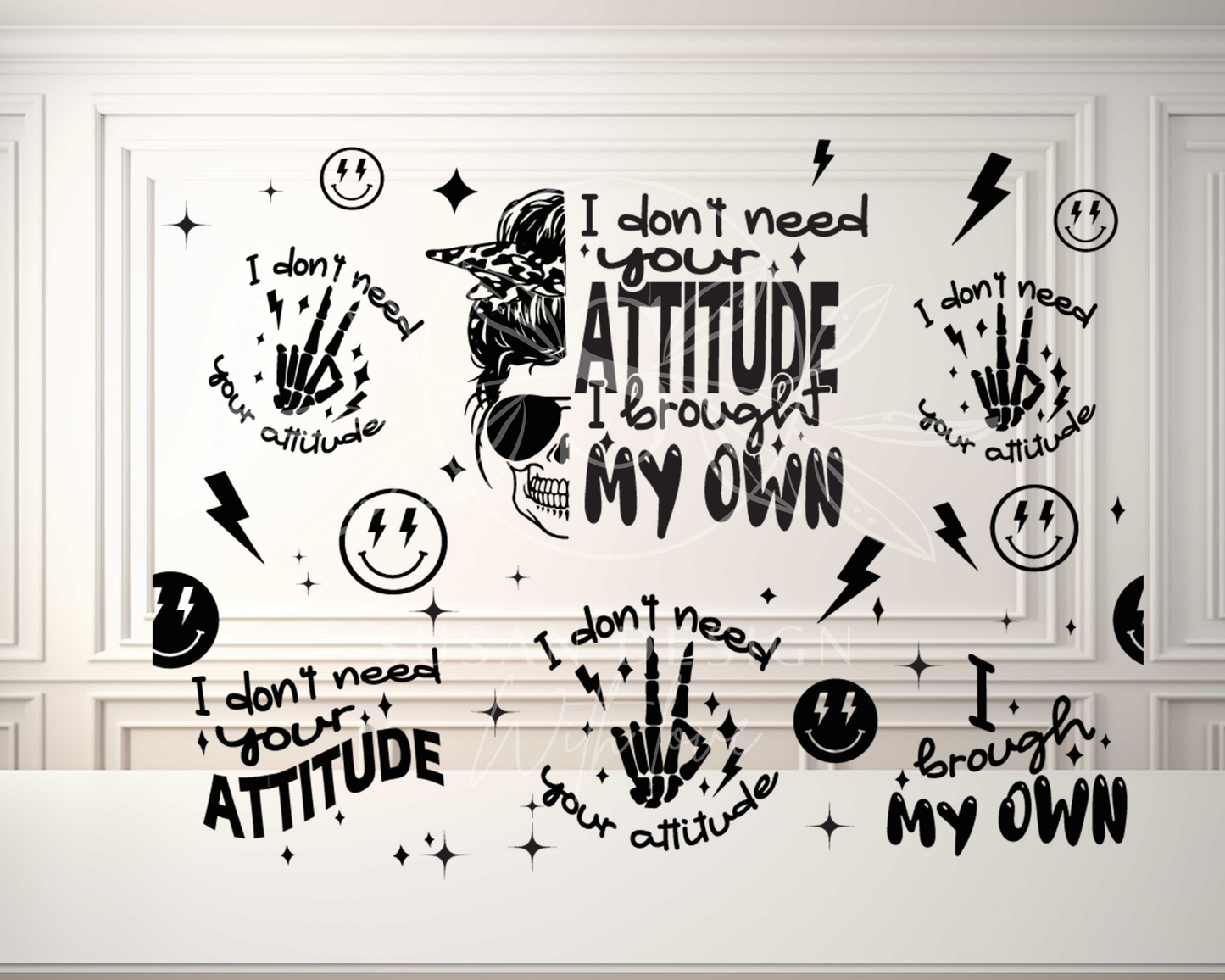 Funny Adult Humor Skeleton I don't need your attitude, i brought my own, 40oz Tumbler SVG Laser Engraved Full Wrap Seamless, Rotary and PNG sublimation