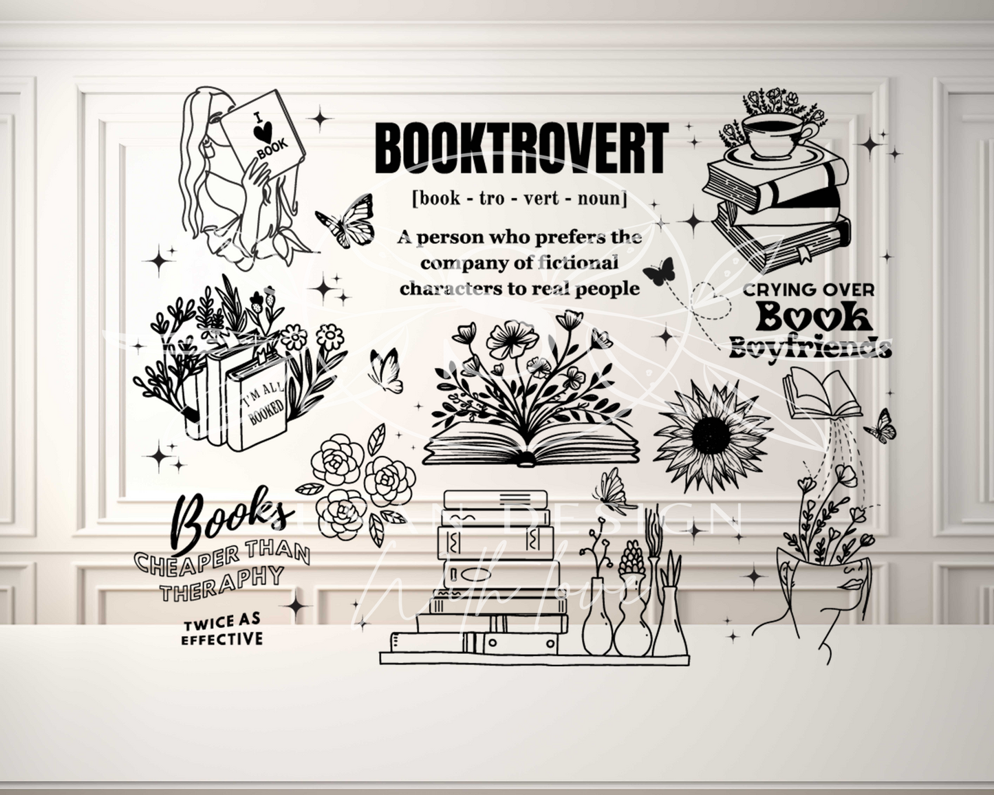 Booktrovert, funny book lover, Engraved Full Wrap Seamless 40oz Tumbler SVG Laser Rotary and PNG sublimation