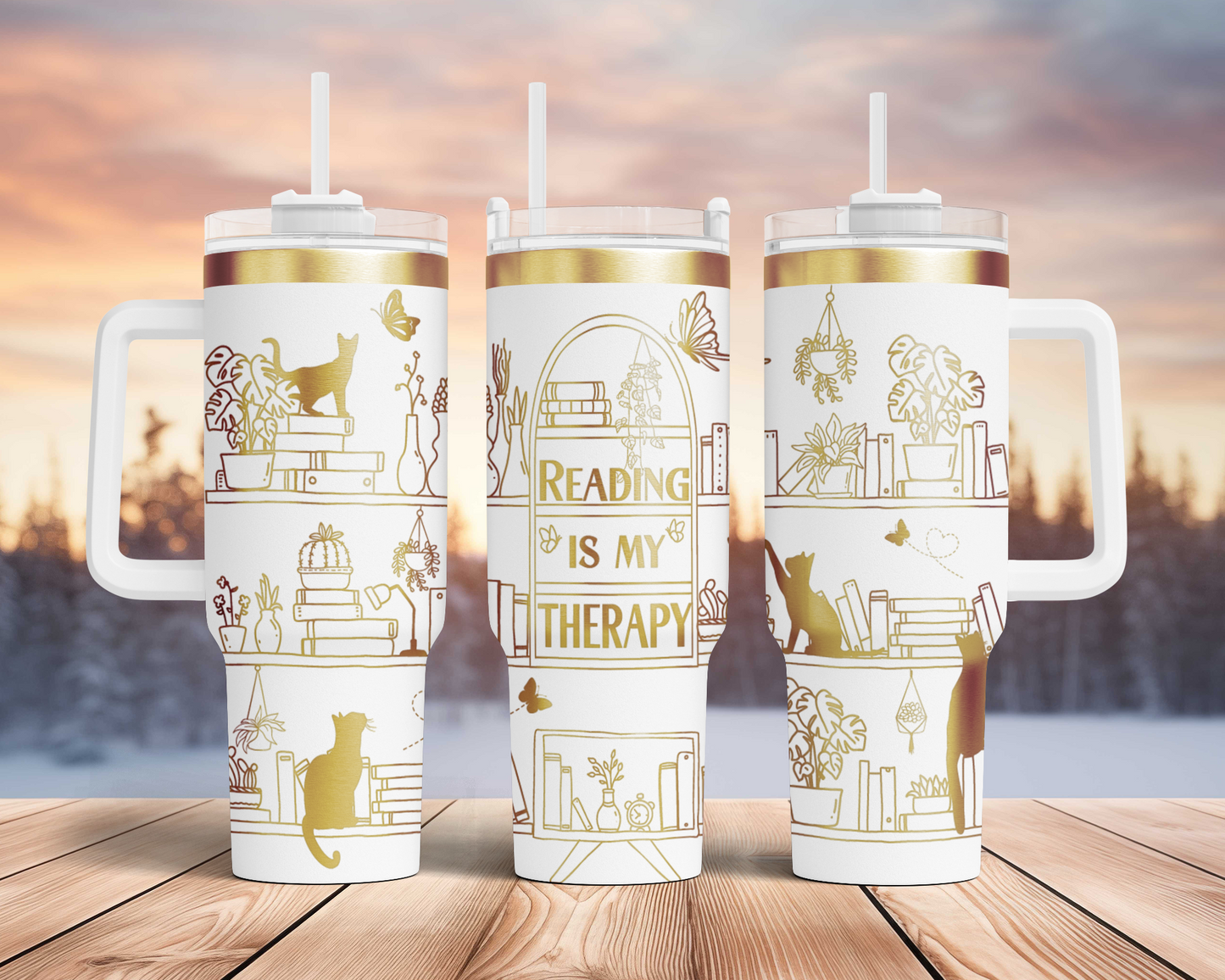 Reading is my therapy, Book lover Engraved Full Wrap Seamless 40oz Tumbler SVG Laser Rotary and PNG sublimation