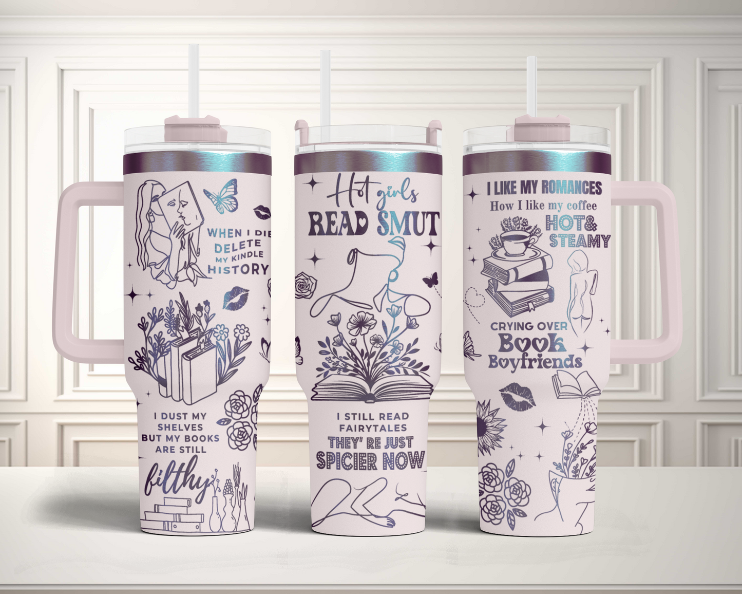 Hot girl reading smut, funny book lover, Engraved Full Wrap Seamless 40oz Tumbler SVG Laser Rotary and PNG sublimation