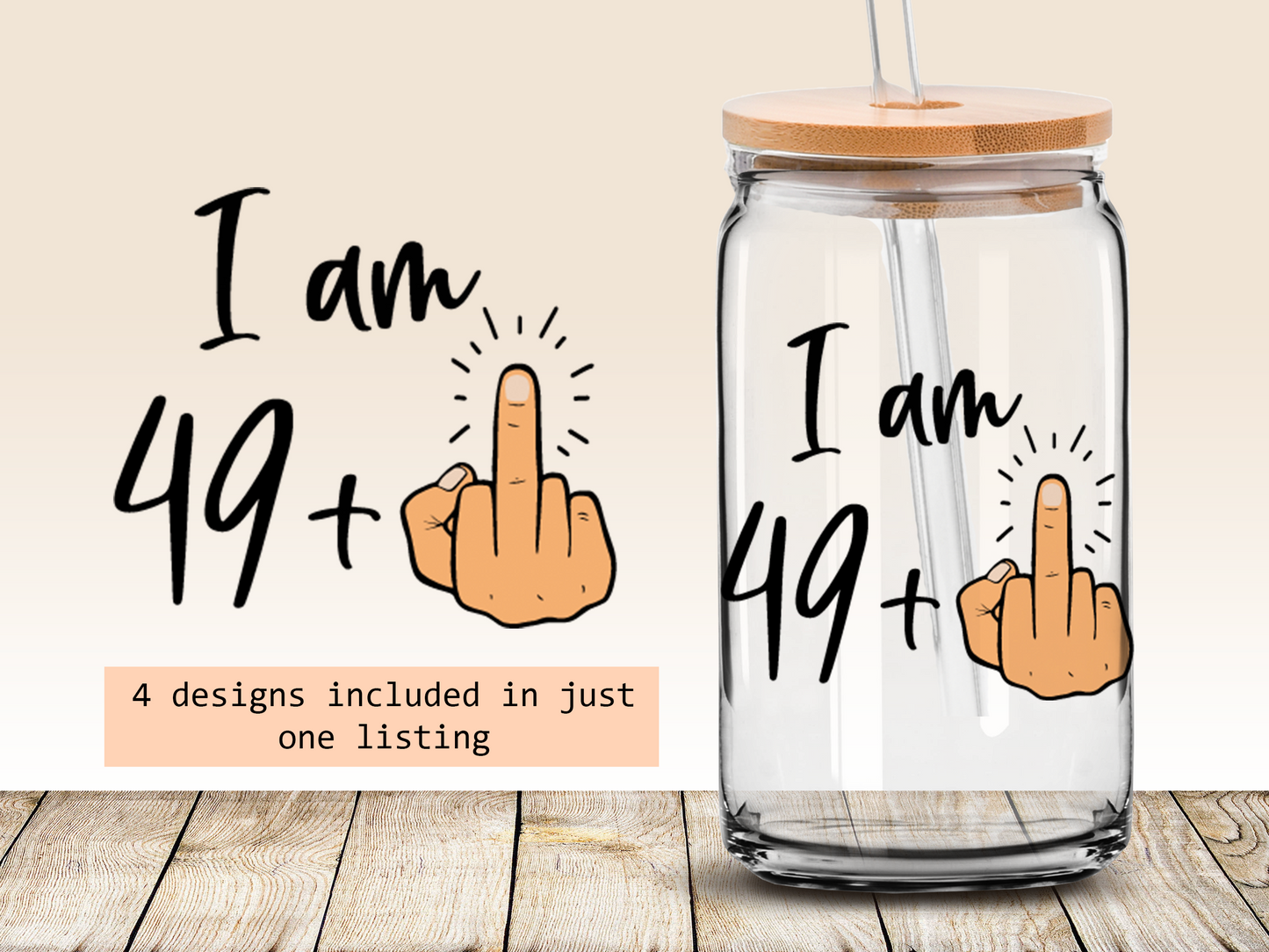 Funny 50th birthday 16oz Libbey glass can wrap, bundle for men women, SVG cutting file for Cricut, PNG sublimation, Single and Layered SVG