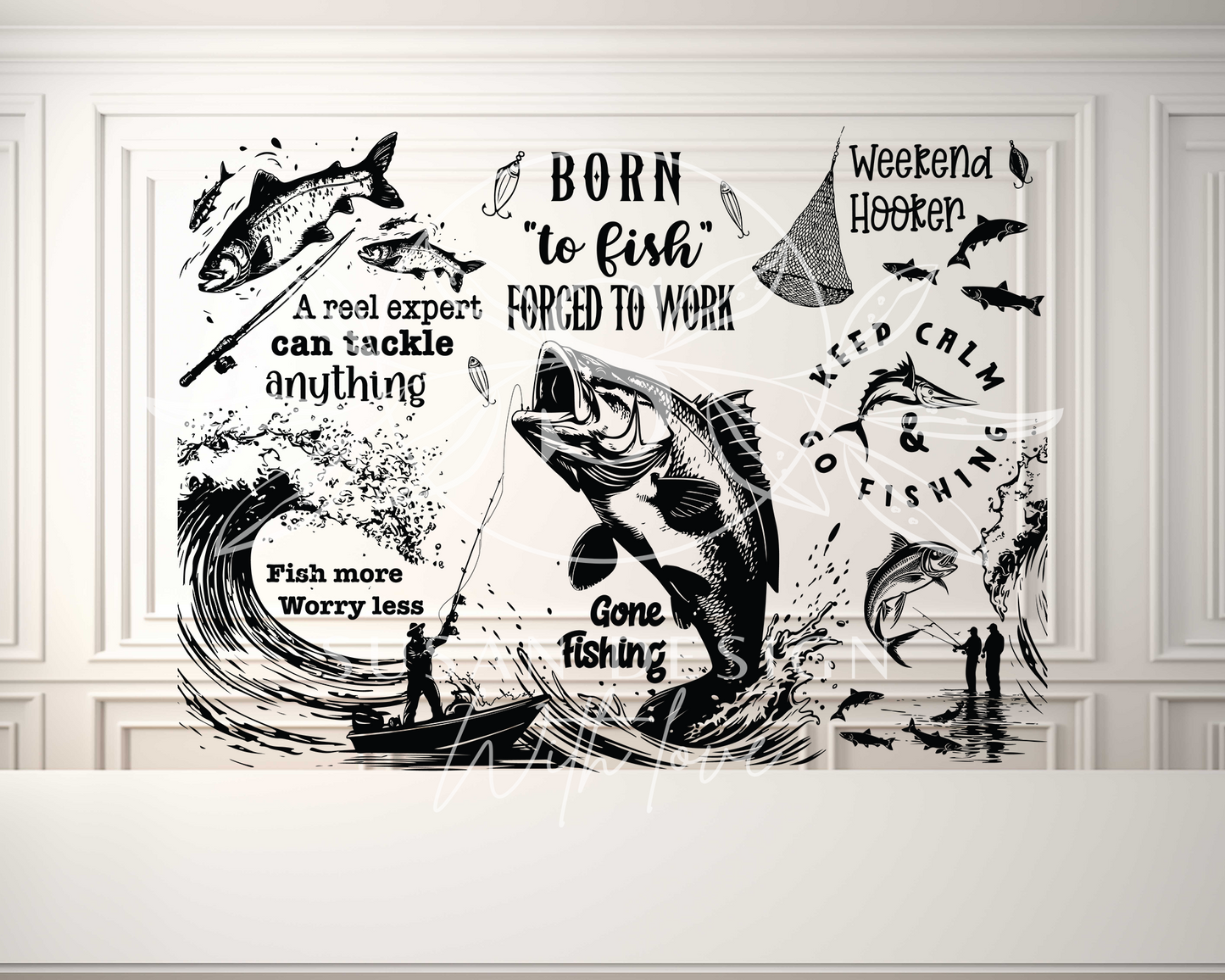 Born to Fish Force to work, funny fishing saying 40oz Tumbler Laser Engraved Full Wrap Seamless, SVG Laser Rotary, PNG sublimation