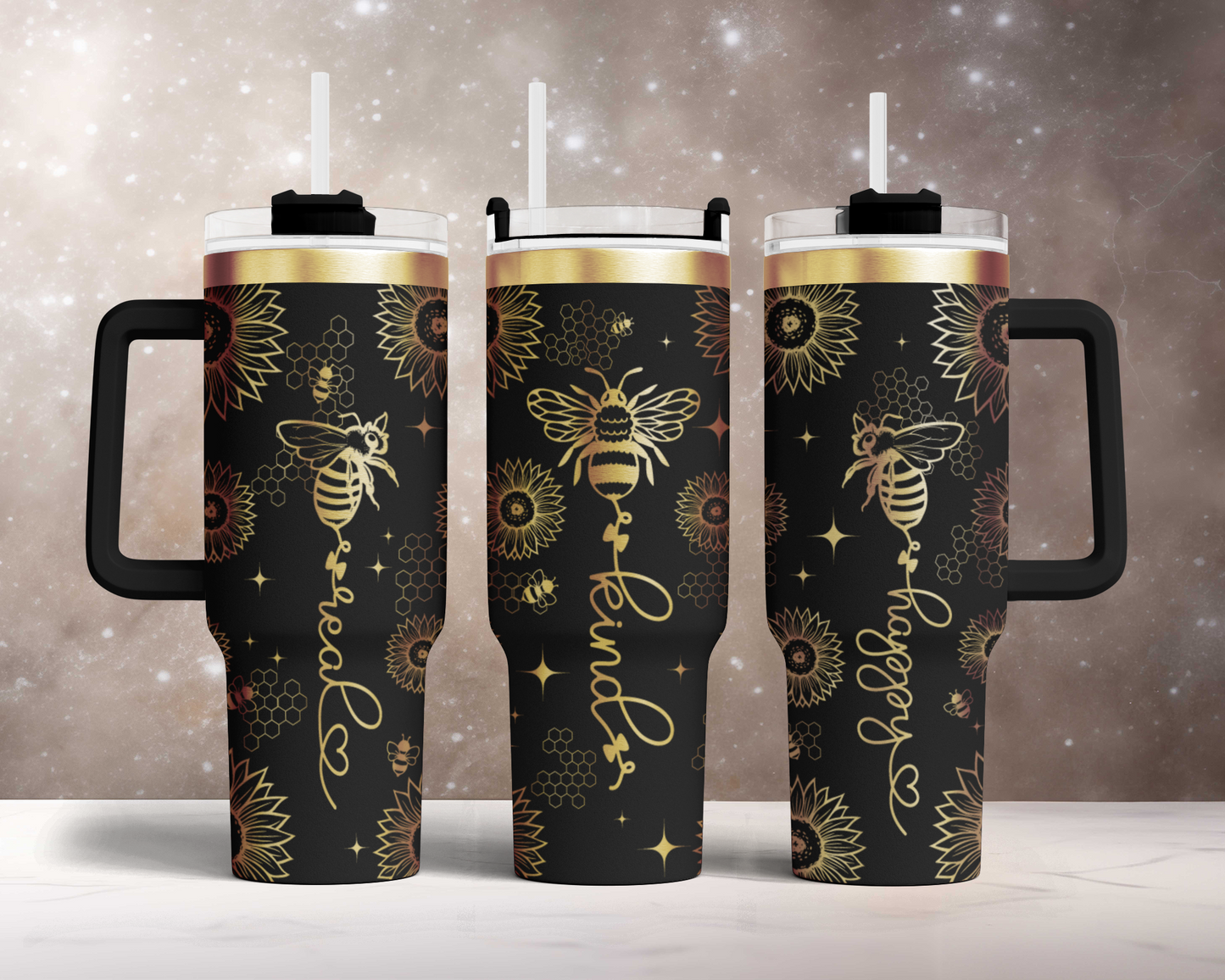 Be Real, Kind and Happy, Self Affirmation sunflower 40oz Tumbler SVG Laser Engraved Full Wrap Seamless, PNG sublimation