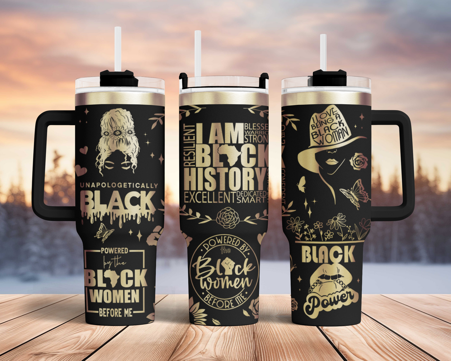Black History, Freedom, Pride, Black Woman affirmation 40oz Tumbler, Floral Mama 40oz Tumbler SVG Laser Engraved Full Wrap Seamless, Rotary and PNG sublimation