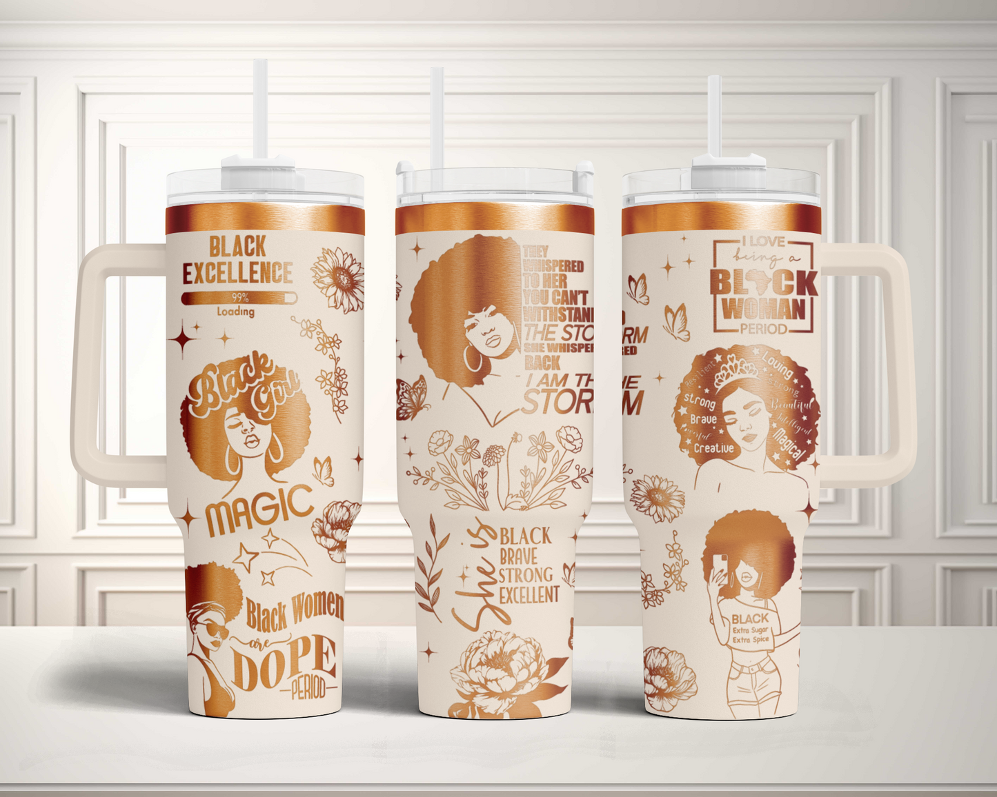 Black woman, I'm the storm, Pride, Black Woman affirmation 40oz Tumbler, Floral Mama 40oz Tumbler SVG Laser Engraved Full Wrap Seamless, Rotary and PNG sublimation