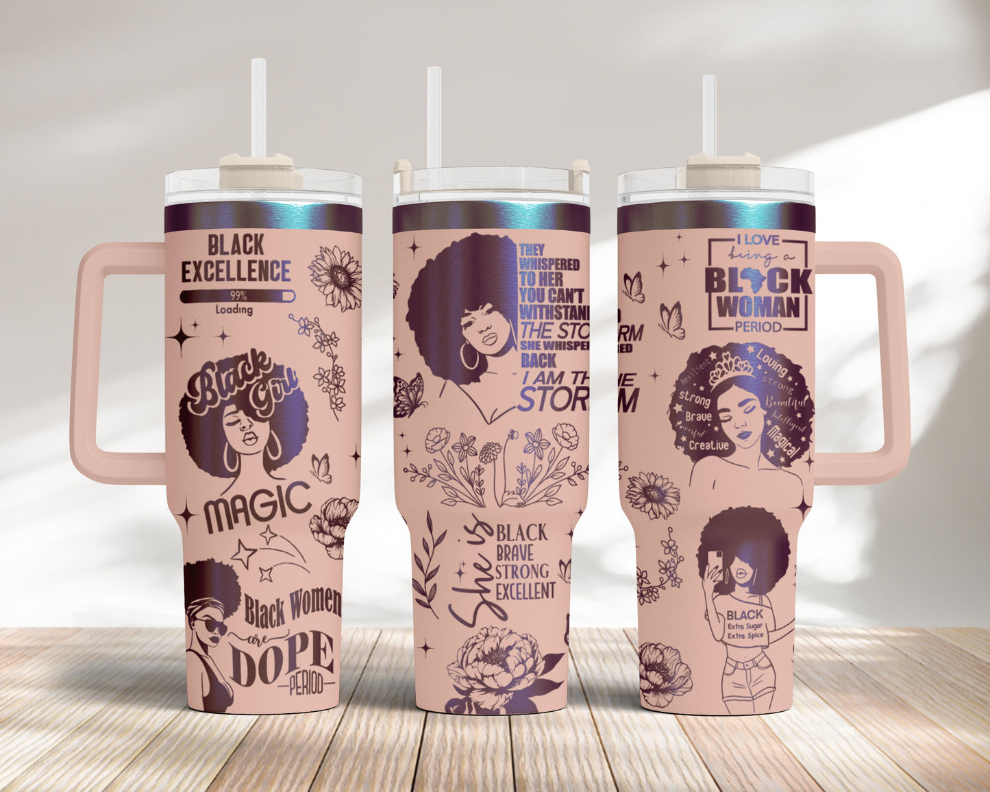Black woman, I'm the storm, Pride, Black Woman affirmation 40oz Tumbler, Floral Mama 40oz Tumbler SVG Laser Engraved Full Wrap Seamless, Rotary and PNG sublimation