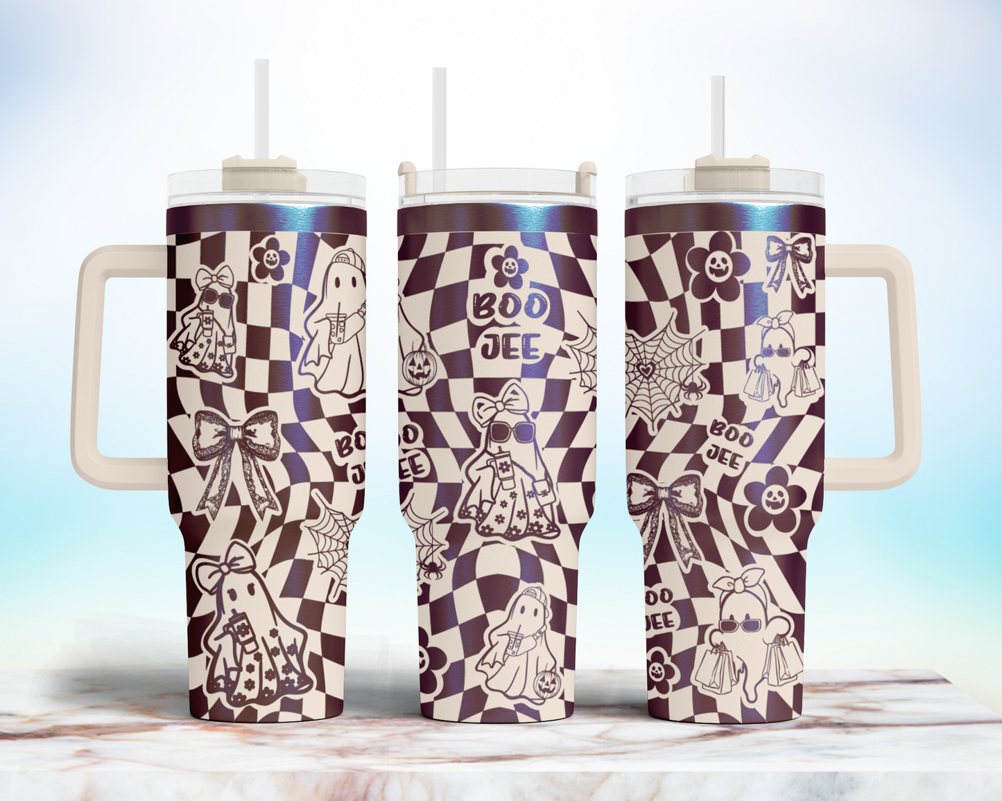 Boo Jee, Boujee Cute Ghost Funny Halloween40oz Tumbler SVG Laser Engraved Full Wrap Seamless, Rotary and PNG sublimation 