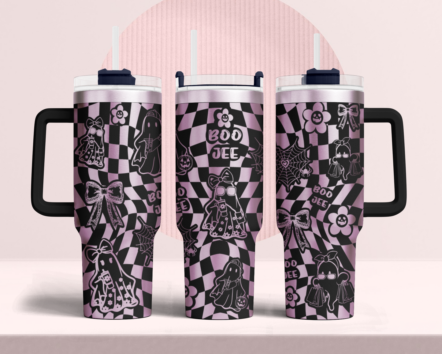 Boo Jee, Boujee Cute Ghost Funny Halloween40oz Tumbler SVG Laser Engraved Full Wrap Seamless, Rotary and PNG sublimation 