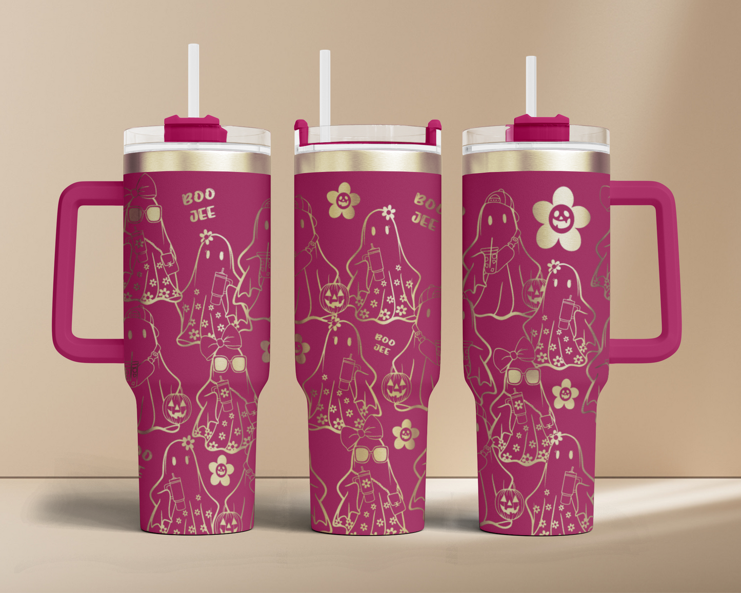 Funny Halloween Boo Jee, Boujee Fall Cute Ghost 40oz Tumbler SVG Laser Engraved Full Wrap Seamless, Rotary and PNG sublimation