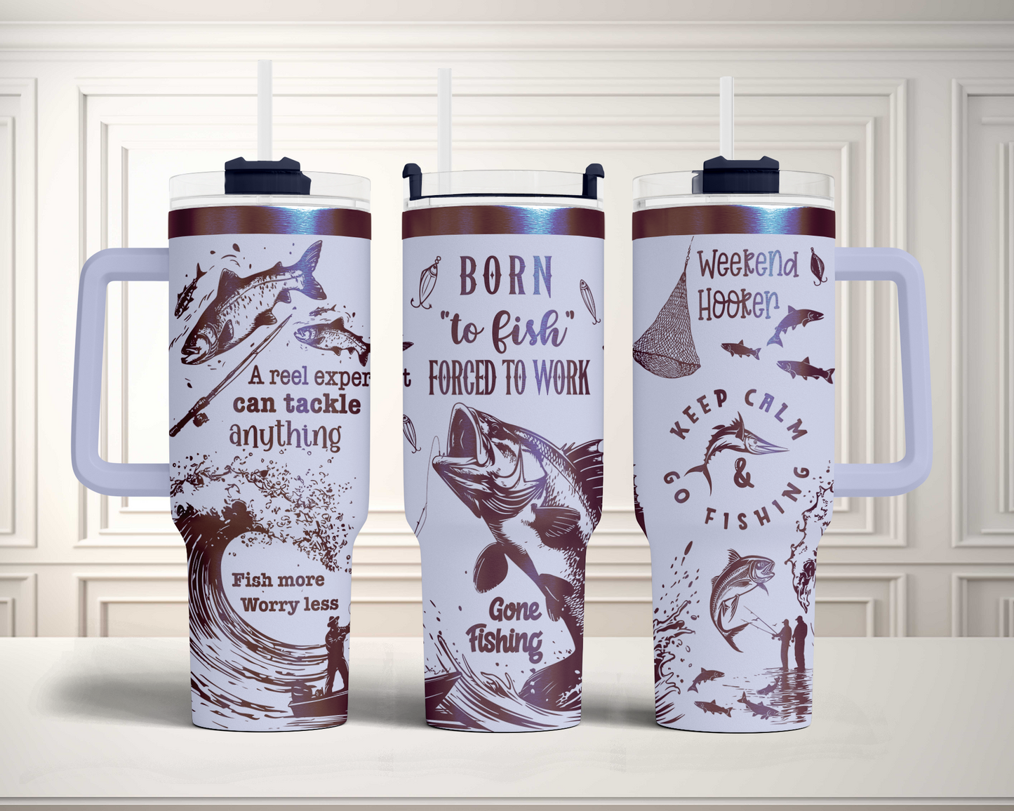 Born to Fish Force to work, funny fishing saying 40oz Tumbler Laser Engraved Full Wrap Seamless, SVG Laser Rotary, PNG sublimation
