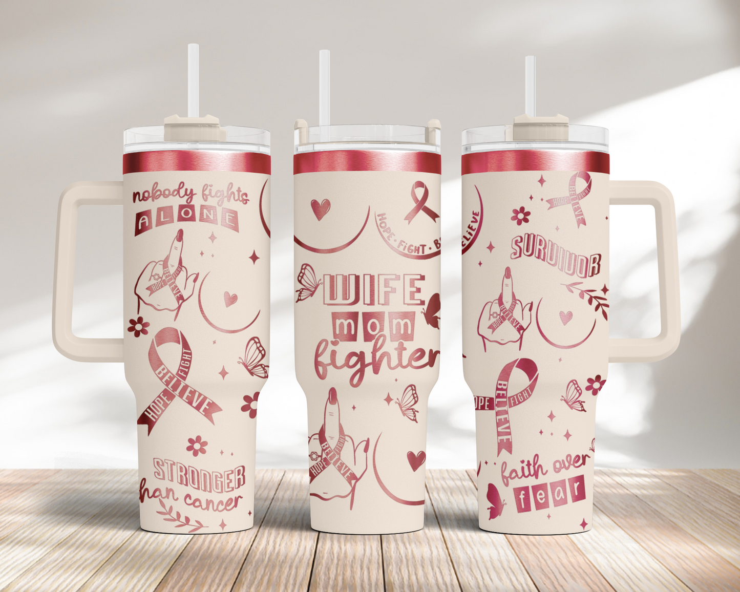 Breast cancer, Fuck cancer awearness ribbon Laser Engraved Full Wrap Seamless design, 40oz Tumbler, SVG Laser, PNG sublimation