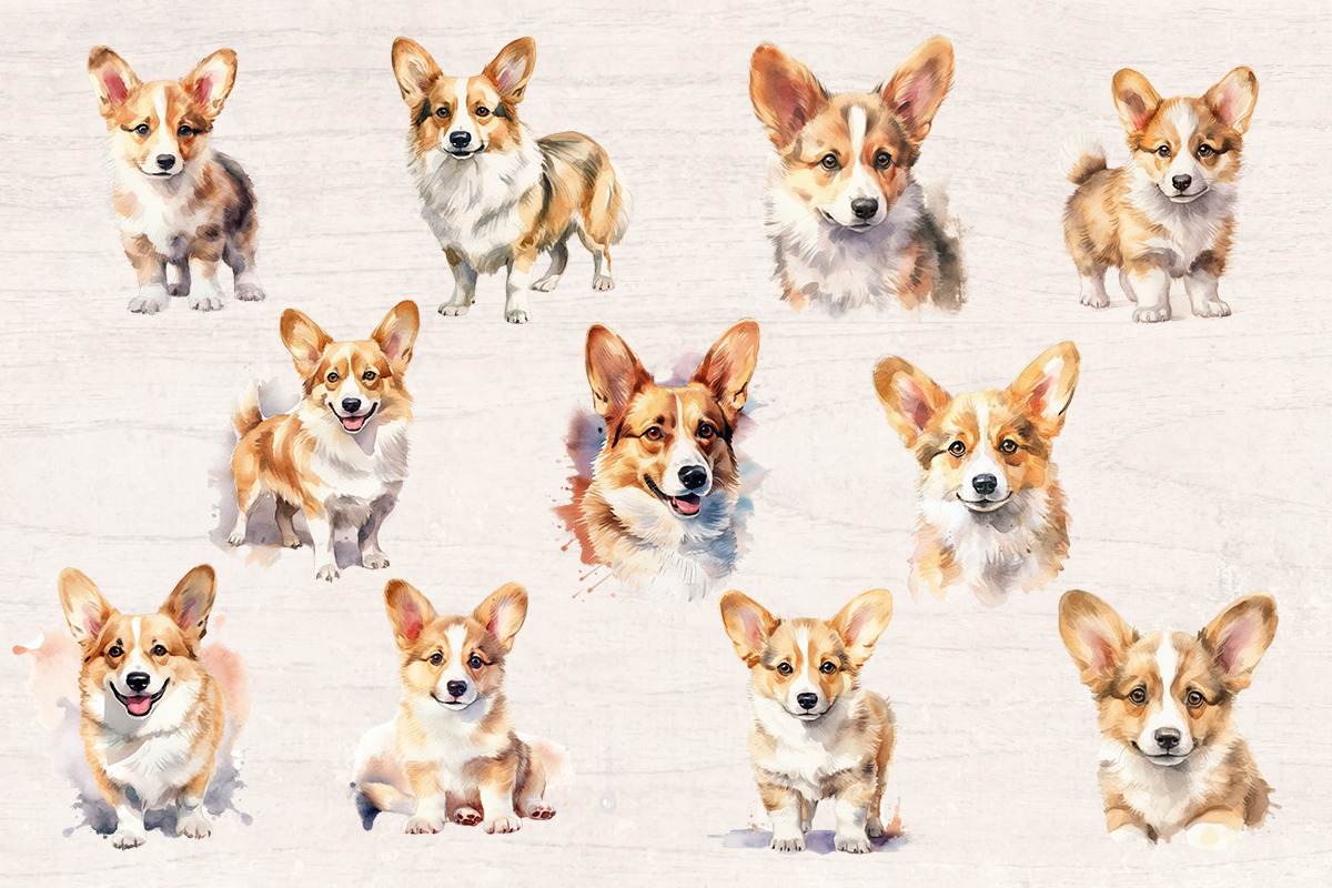 11 Watercolor Corgi Dog PNG cliparts bundle, Dog lover Cliparts