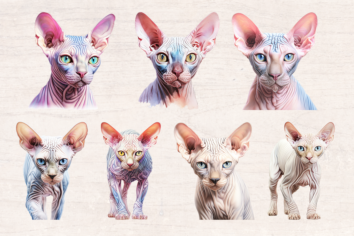 20 Watercolor Sphynx cat PNG cliparts bundle, Cat lover Cliparts