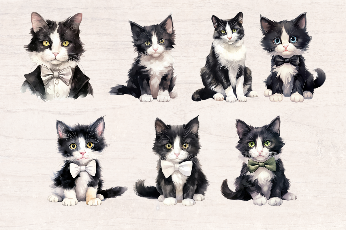 14 Watercolor Tuxedo cat Cat PNG cliparts bundle, Cat lover Cliparts