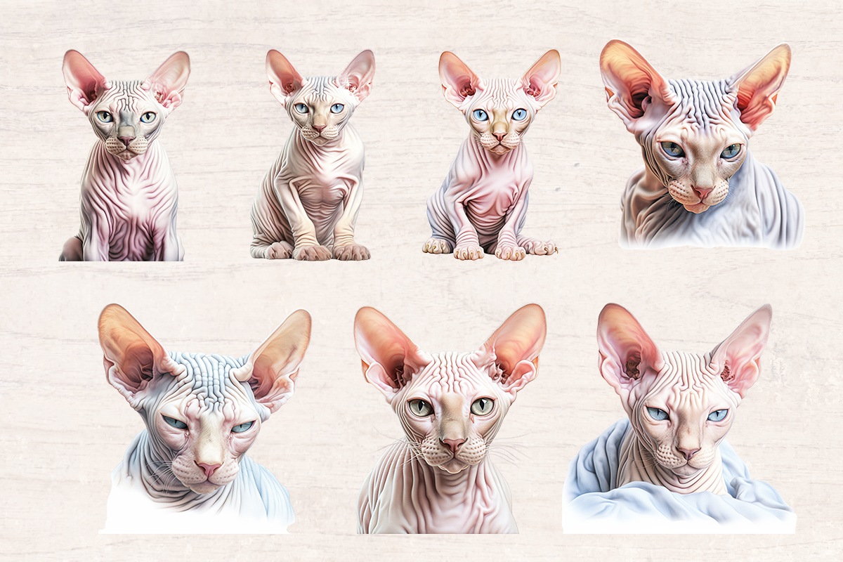 20 Watercolor Sphynx cat PNG cliparts bundle, Cat lover Cliparts